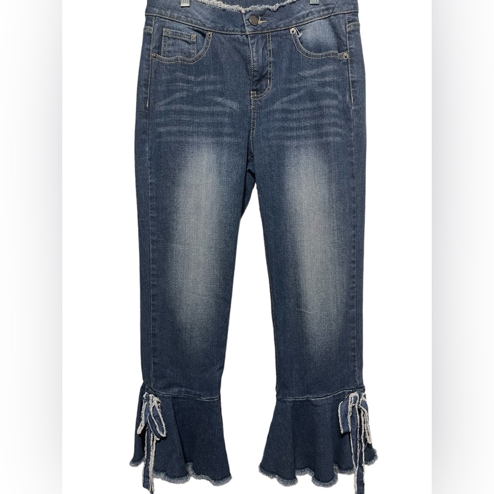 FOR THE REPUBLIC SIZE 4 SLIGHTLY DISTRESSED CROPPED JEANS WITH RAW HEMMING - Picture 1 of 5